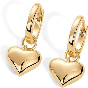 PAVOI 14K Gold Plated 925 Sterling Silver Heart Charm Earrings for Women